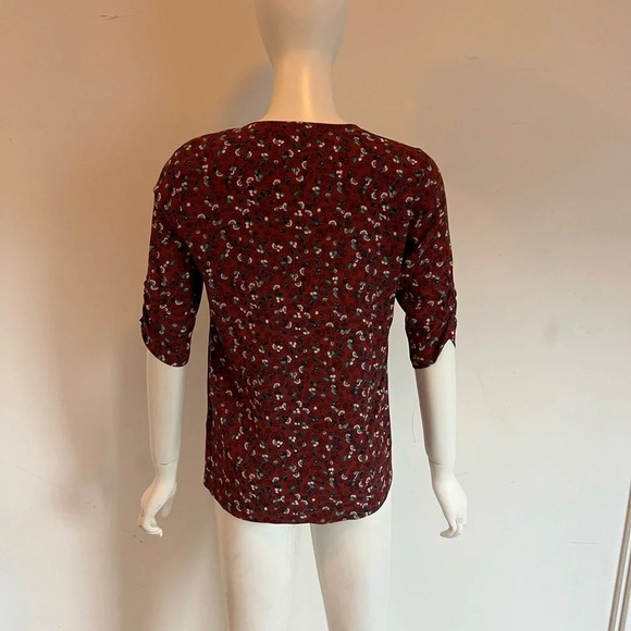 Sessun Rust Brown Floral Print V-neck Blouse Short Sleeve Size XS - Picture 4 of 9